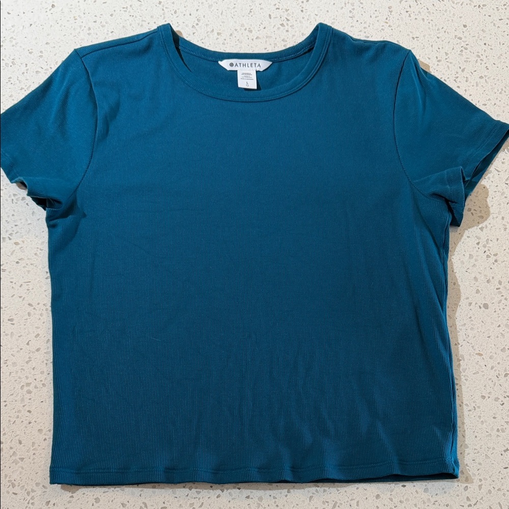 Athleta Women's Short Sleeve Ribbed Top in Deep Teal